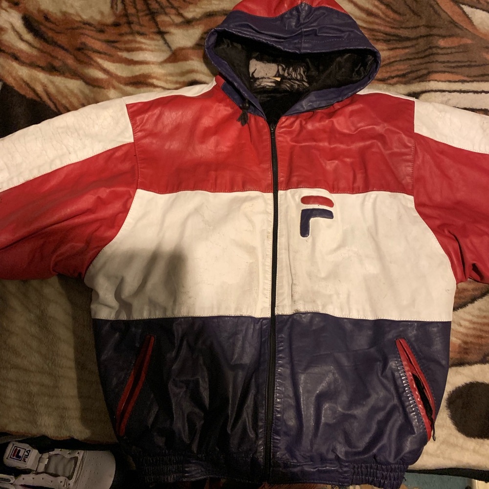 FILA hooded leather jacket Size L